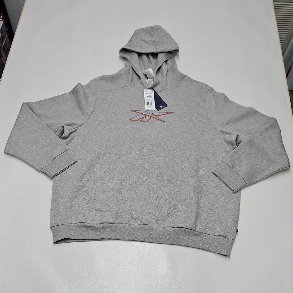 Reebok Light Gray Hoodie with Orange And Blue Logo